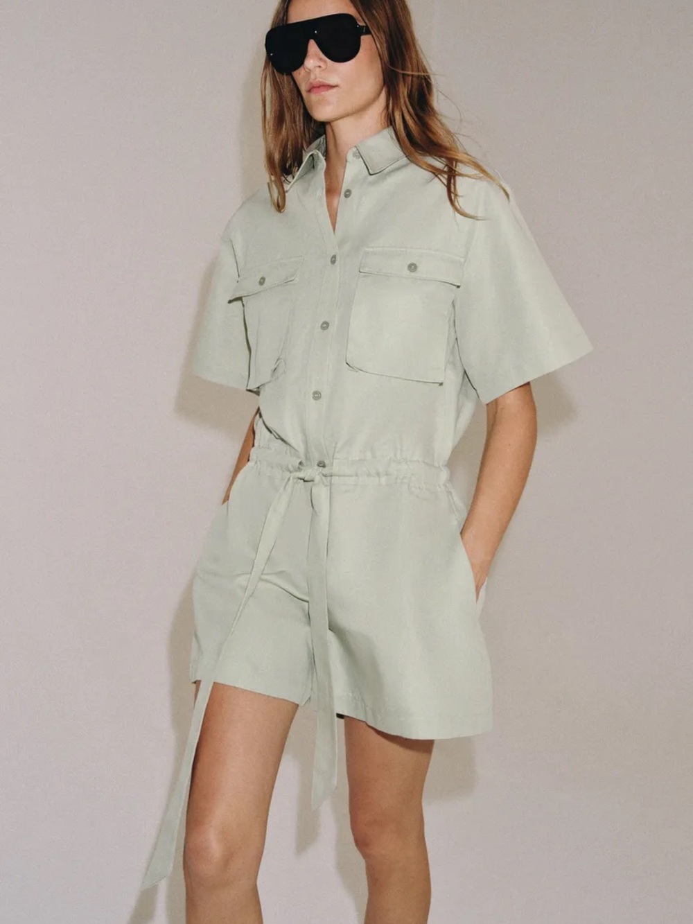 Zara Short Utility Jumpsuit in Sage Green